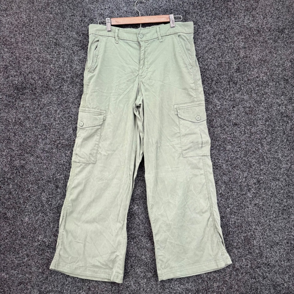 American Eagle Mid-Rise Baggy Wide Leg Cargo Pants Green Size 8 Short Stretch